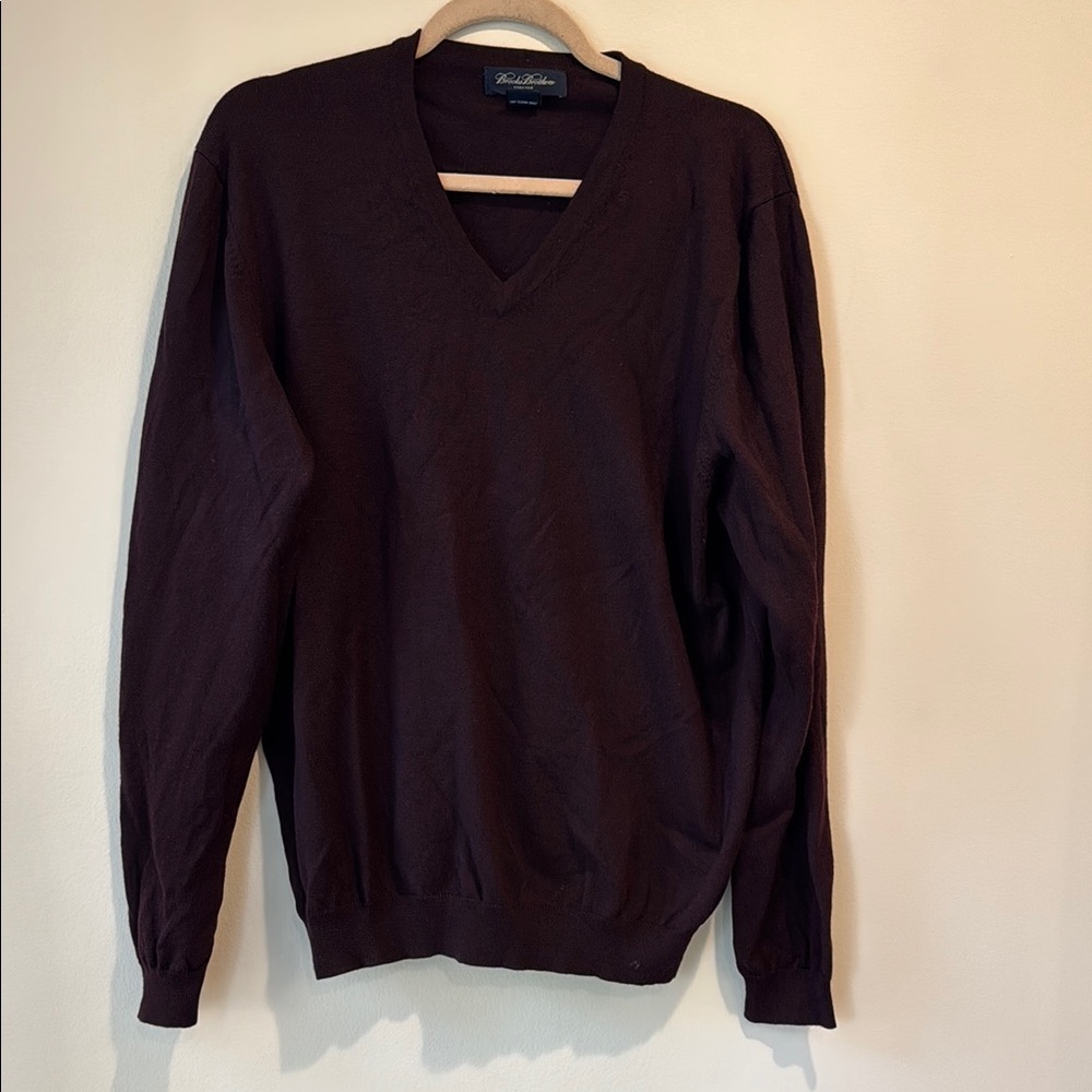 Brooks Brothers Stretch Men's Merino Wool V-Neck Sweater - Dark Burgendy